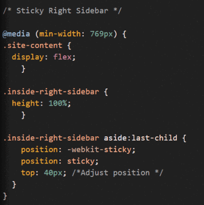 generatepress sticky sidebar code